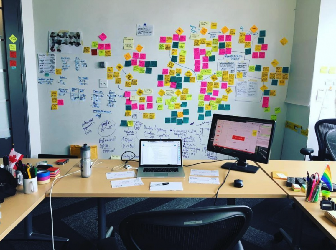 Janice Wong's desk and wall with post its