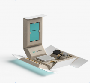 Packaging: rendering of unboxing CareBand