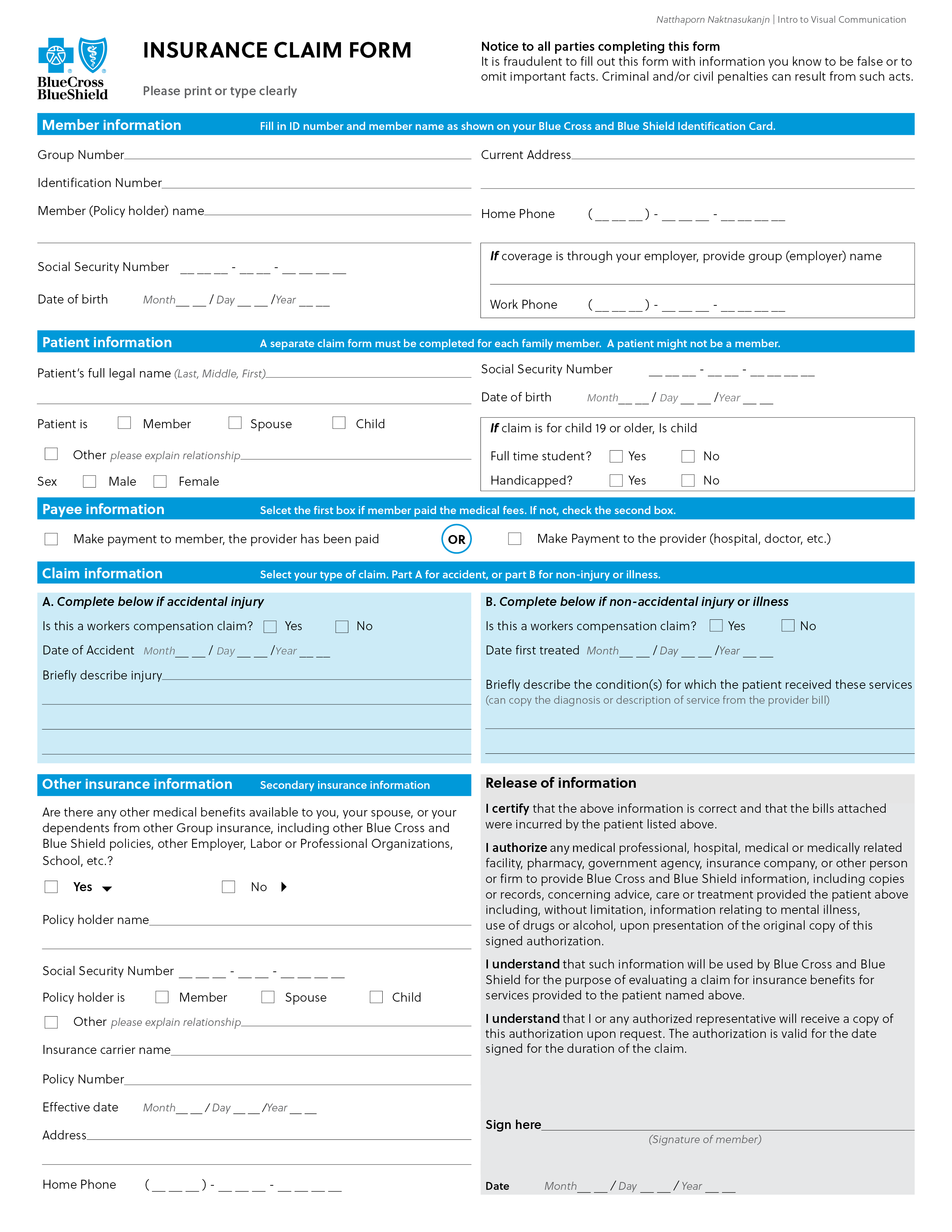 Redesigned Insurance Claim Form