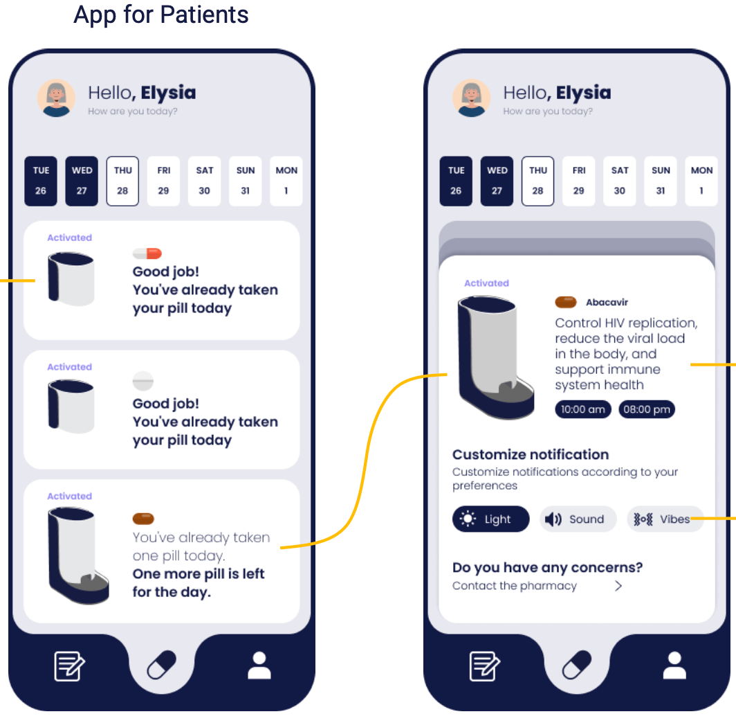 Rendering of patient app of PillPal system